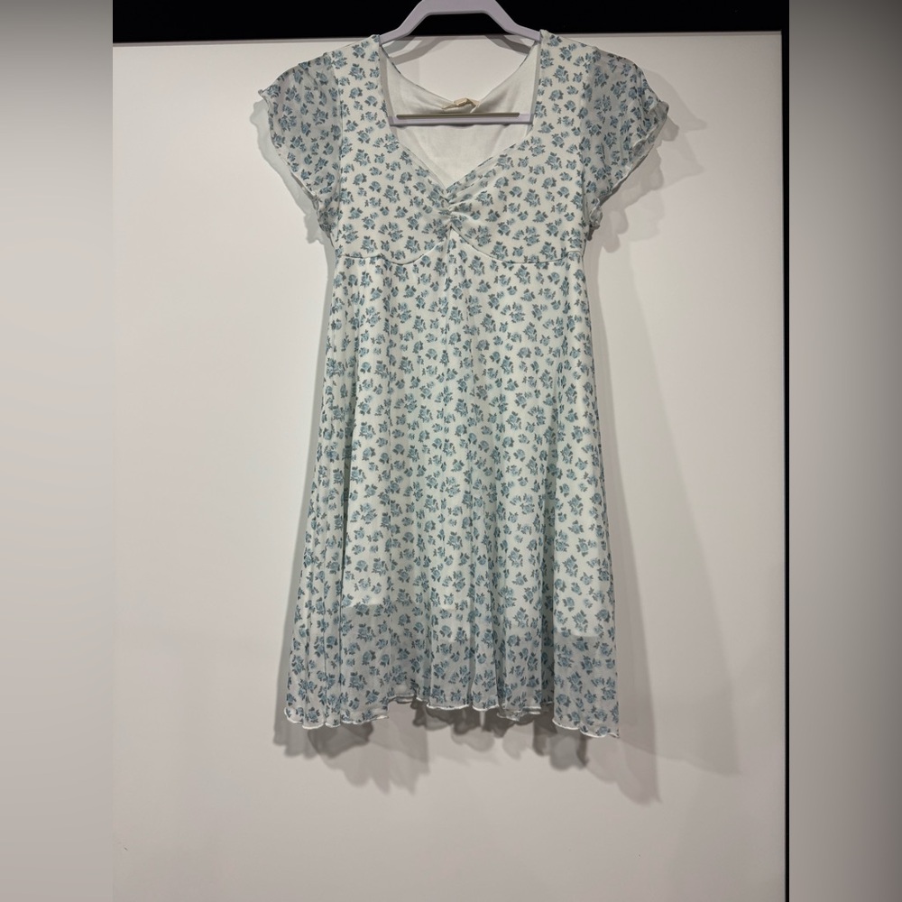 See You Monday White and Blue Floral Mini Dress